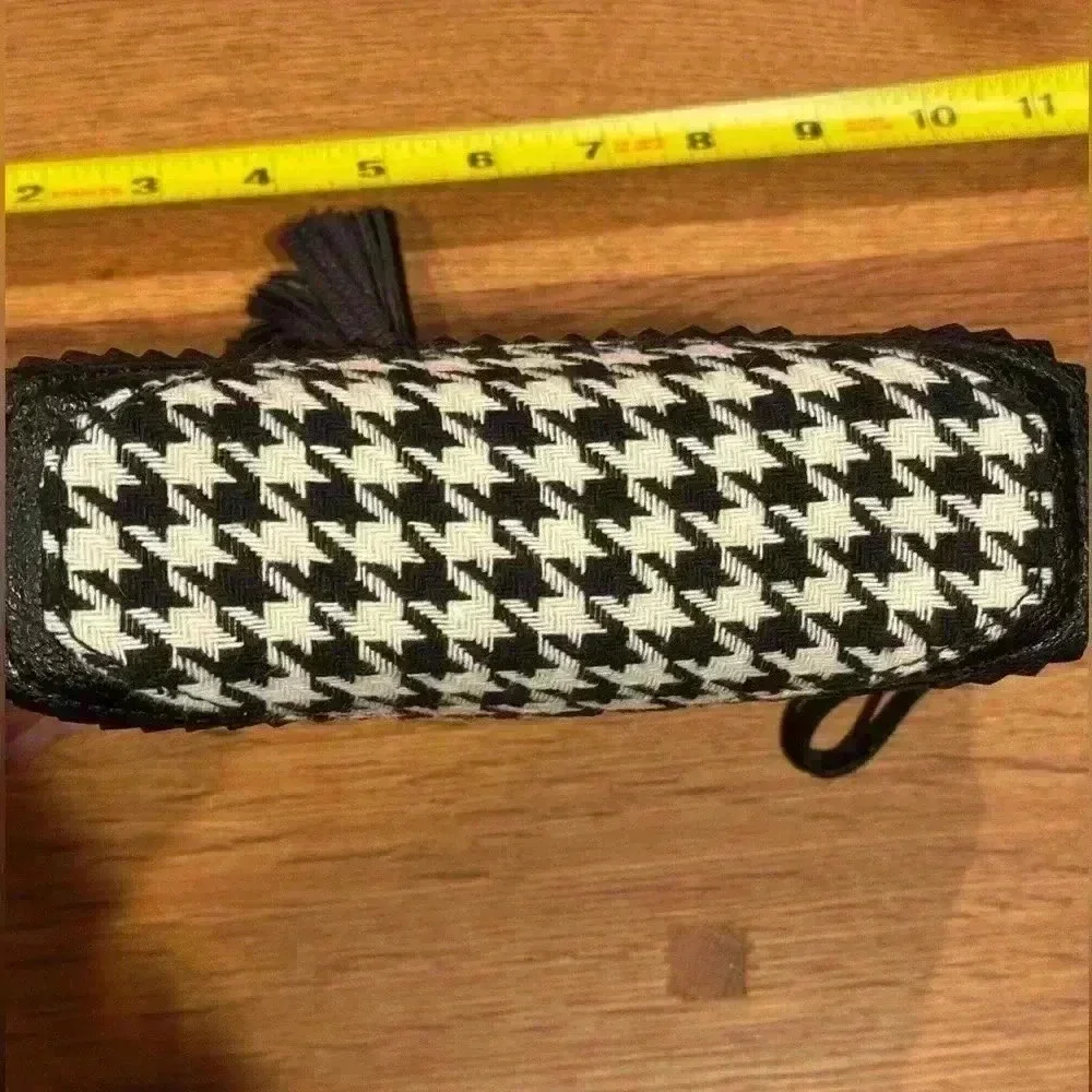 Cosmetic pouch - Limited Black and White Herringbone zippered pouch w/ tassels